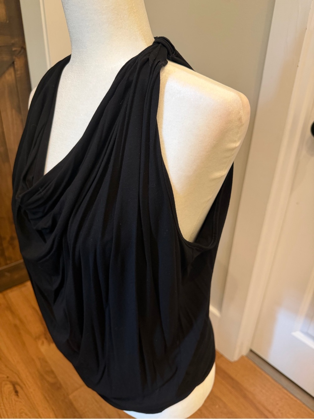 Michael Stars Black Draped Soft Cowl Neck Halter Camisole Top